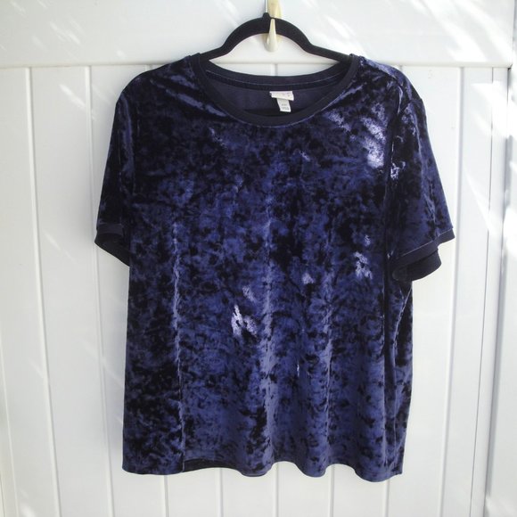 A New Day Tops - A New Day Women's Shirt Size XXL Crushed Velvet Blue Short Sleeve T-shirt